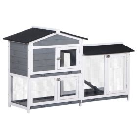 2-tier Indoor Rabbit Enclosure, Wood Hutch Backyard Small Animal House Ramp Outdoor Run Enclosed (Option: Grey-945x240x775 mm)