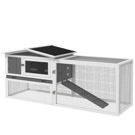 Rabbit Hutch 2-Story Bunny Cage, Guinea Pig Cage Indoor Outdoor, Small Animal House with Slide Out Tray, for Rabbits, Chickens, Ducks, 61.5" x 2 (Option: Light Grey-880x580x240 mm)