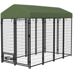 Outdoor Dog Kennel with Rotating Bowl Holders, Pet Playpen with Waterproof Cover, 8' x 4' x 6', Green (Option: Green-1440x620x280 mm)