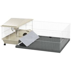 Small Animal Cage with Removable Pet Playpen, Guinea Pig Cage with Waterproof Pad, Hay Feeder, Water Bottle, Food Dish (Option: Beige-1070x200x490 mm)