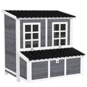 Wooden Chicken Coop with Nesting Box, Pull-Out Tray, Waterproof Roof, 39" Chicken House for 4-6 Chickens, Rabbits (Option: Light Gray-1070x650x340 mm)