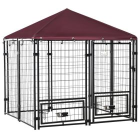 Outdoor Dog Kennel with Rotating Bowl Holders, Pet Playpen with Waterproof Cover, 4.6' x 4.6' x 5', Red (Option: Red-1300x715x190 mm)