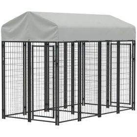 Outdoor Dog Kennel with Two-Room Design, Water-Resistant & Sun-Proof Cover, for S, M, L Dogs, 8' x 4' x 6' (Option: Silver-1360x620x320 mm)