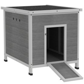 Wooden Duck Coop with Openable Roof, Removable Floor, Double Doors, Ramp, for 2-4 Ducks, Chickens, 25" x 32" x 30" (Option: Light Gray-930x810x170 mm)