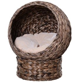 Handwoven Elevated Cat Bed with Rotating Basket and Soft Cushion, Wicker Cat Egg Chair with Stand, Brown (Option: Dark Gray-510x510x430 mm)