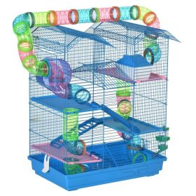 18.5" 5 Tier Hamster Cage with Tubes and Tunnels, Small Animal Cage, Rat Gerbil Cage with Water Bottle, Food Dish, Exercise Wheel, Blue (Option: Sky Blue-550x480x180 mm)