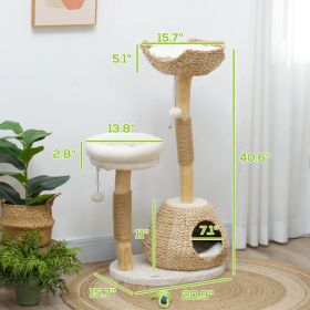 Cat Tree For Indoor Cats With Wooden Cat Scratching Posts, Cat Condo, Cat Beds & Toy Balls, Cream White (Option: Cream White Natural Wood)