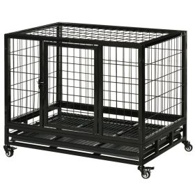 36" Heavy Duty Dog Crate with Removable Tray, Lockable Wheels and Double Door, for Medium and Large Dogs, Black (Option: Black-950x675x180 mm)