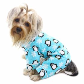 Penguins & Snowflake Flannel PJ with 2 Pockets (Color: Turquoise, size: M)
